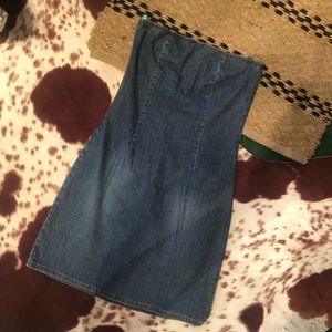 Strapless denim midi dress